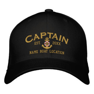 Personalised Est. Sea Captain Lifesaver Anchor Embroidered Hat