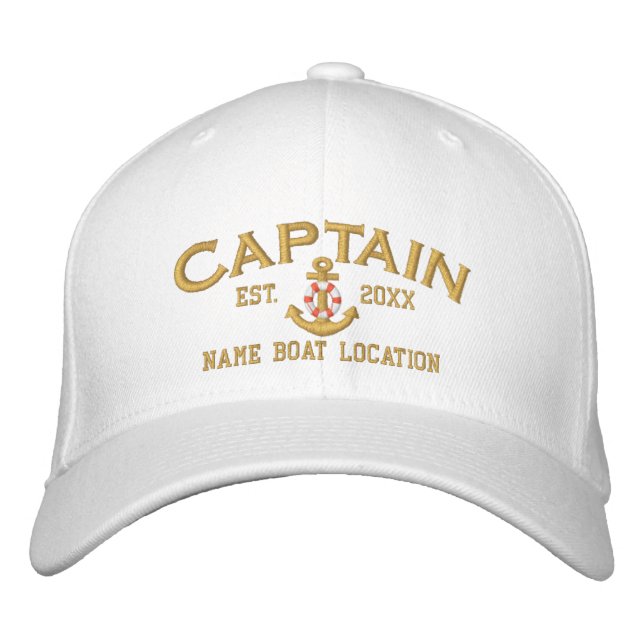 Personalised Est. Sea Captain Lifesaver Anchor Embroidered Hat (Front)