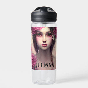 Personalised Ethereal Girl with Pink Freckles Water Bottle