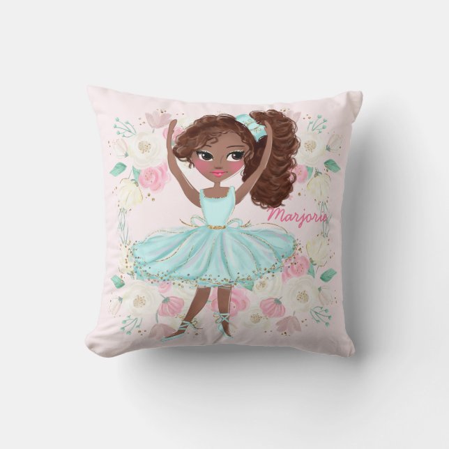 Personalised Ethnic Ballerina Pink Floral Cushion (Front)