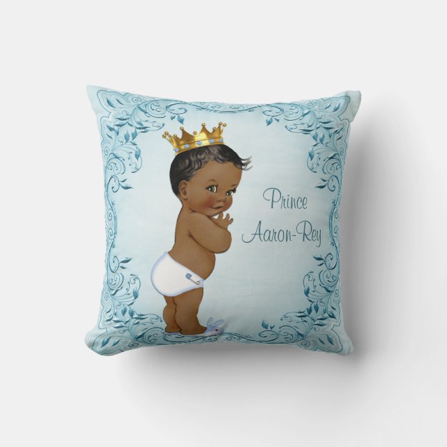 Personalised Ethnic Prince Blue Leaves Cushion (Front)
