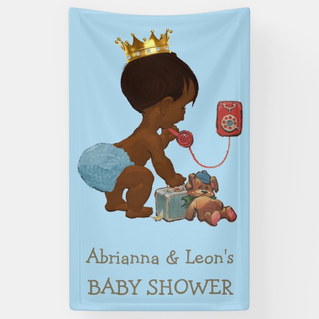 Personalised Ethnic Prince on Phone Baby Shower Banner (Vertical)