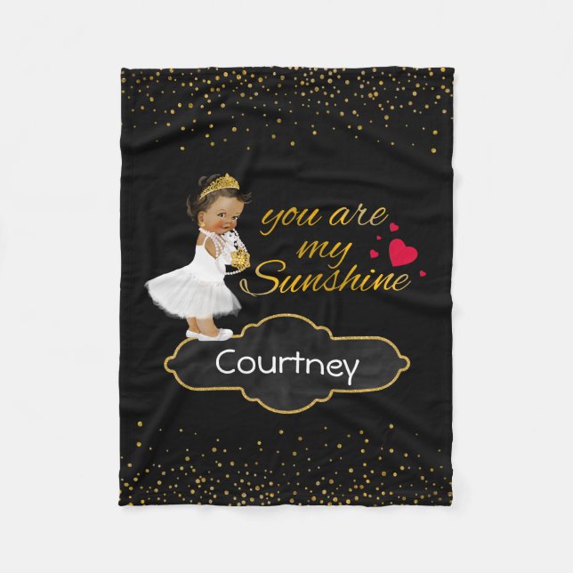 Personalised Ethnic Princess Gold Sunshine Nursery Fleece Blanket (Front)