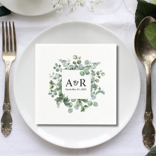 Personalised Eucalyptus Couple Initials Wedding Napkin