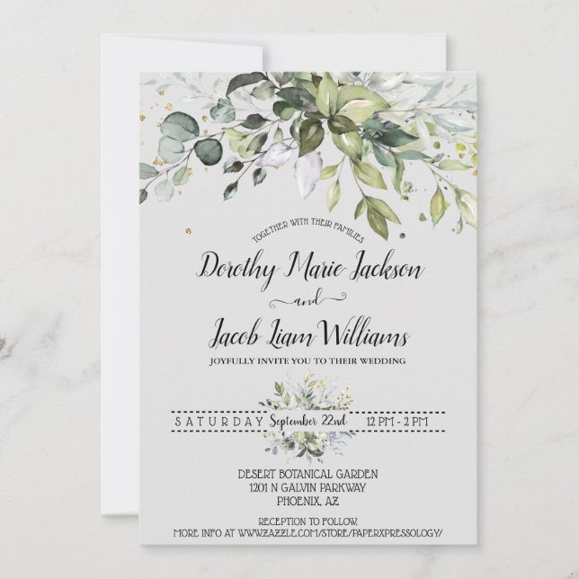 Personalised Eucalyptus Greenery Foliage Wedding Invitation (Front)