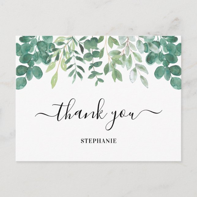 Personalised Eucalyptus Greenery Thank You  Postcard (Front)