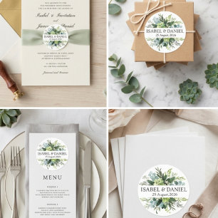 Personalised Eucalyptus Greenery Wedding Classic Round Sticker