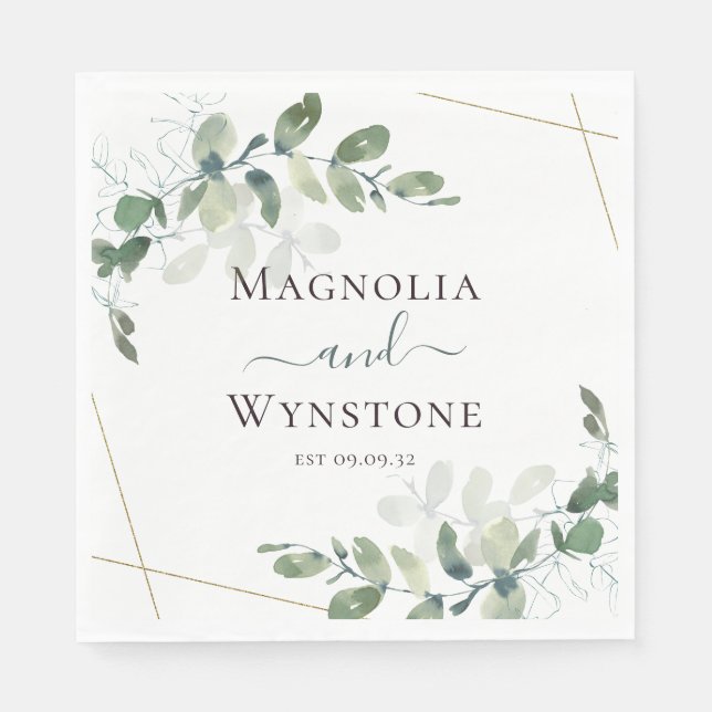 Personalised Eucalyptus Greenery Wedding Luncheon Napkin (Front)