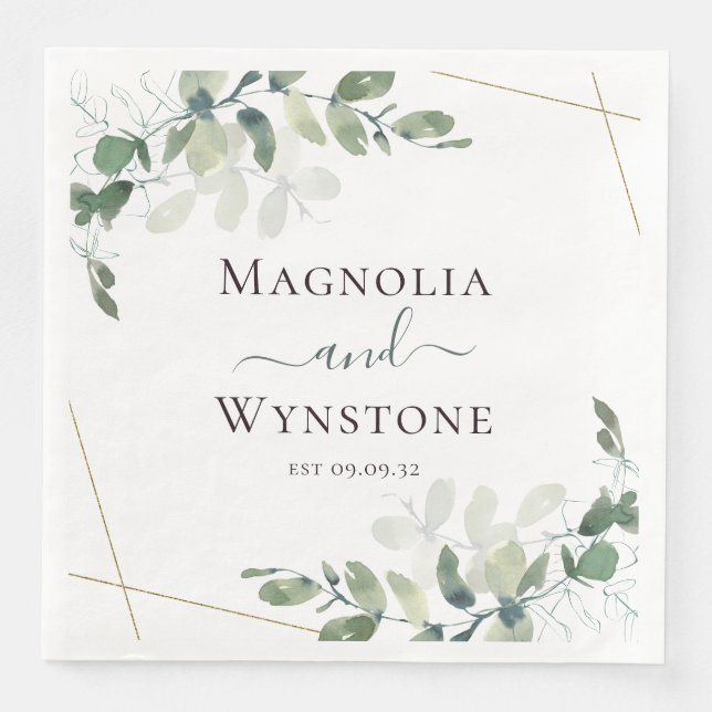 Personalised Eucalyptus Greenery Wedding Napkin (Front)