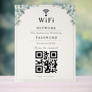 Personalised Eucalyptus Wedding WiFi Sign with QR