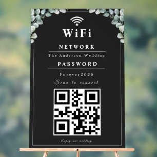 Personalised Eucalyptus Wedding WiFi Sign with QR