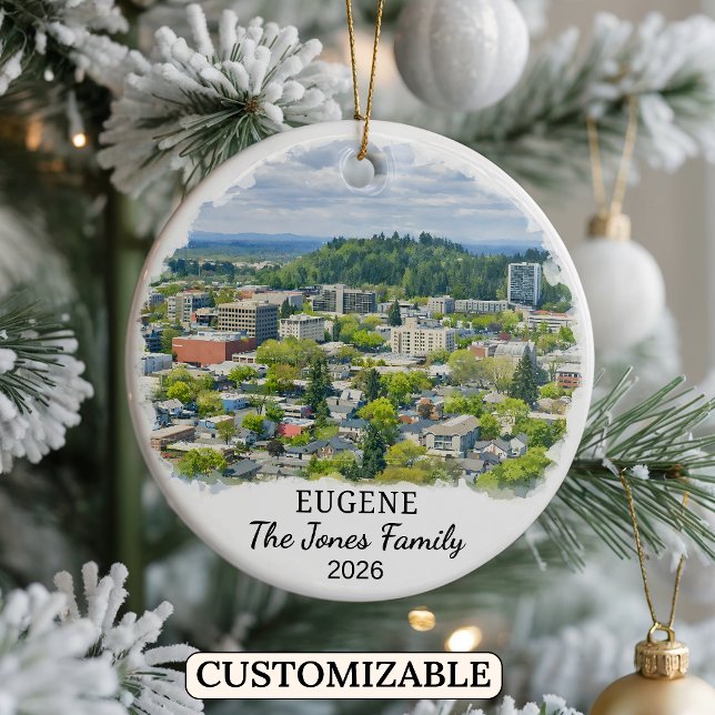 Personalised Eugene Ornament, Custom Oregon Ceramic Tree Decoration (Creator Uploaded)