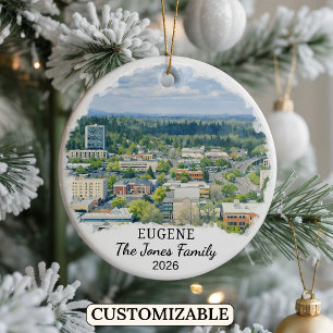 Personalised Eugene Ornament, Custom Oregon Ceramic Tree Decoration