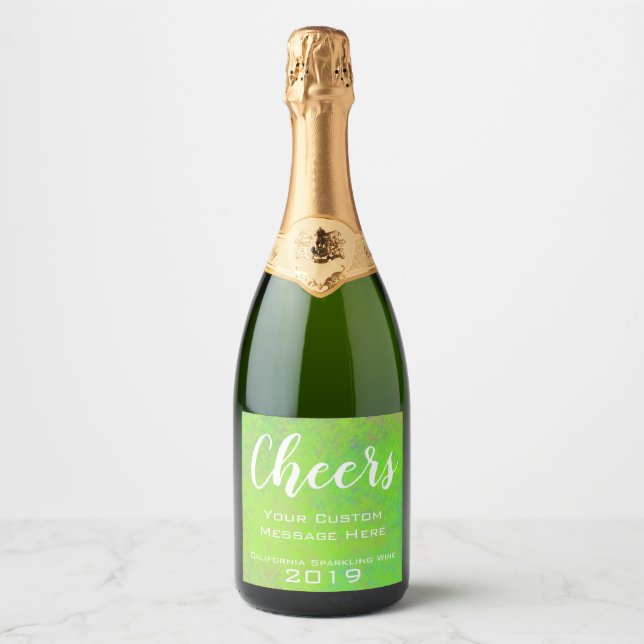 Personalised Event Green Marbled Art Sparkling Wine Label (Front)
