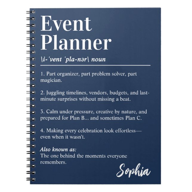 Personalised Event Planner Dictionary Definition Notebook (Front)