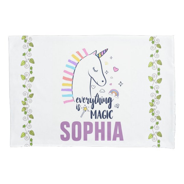 Personalised Everything Is Magic Unicorn Bedding Pillowcase (Front)