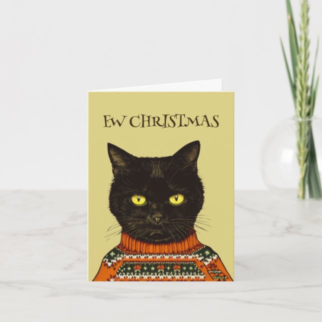Personalised Ew Christmas Black Cat Anti Holiday Card (Front)