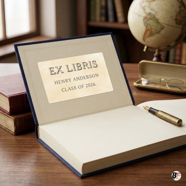 Personalised Ex Libris Bookplate Vintage Parchment Rectangular Sticker (#graduation)
