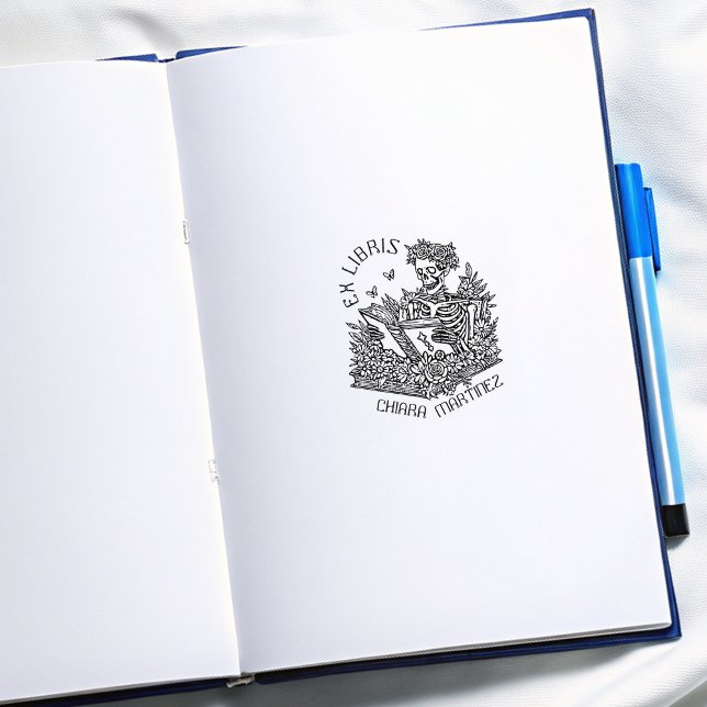 Personalised Ex Libris Skull Bookplate Rubber Stamp (Creator Uploaded)