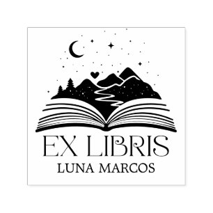Personalised Ex Libris with a Book and Stars Heart Self-inking Stamp
