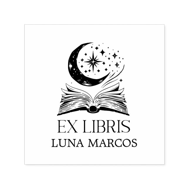 Personalised Ex Libris with a Book and Stars Self-inking Stamp (Design)