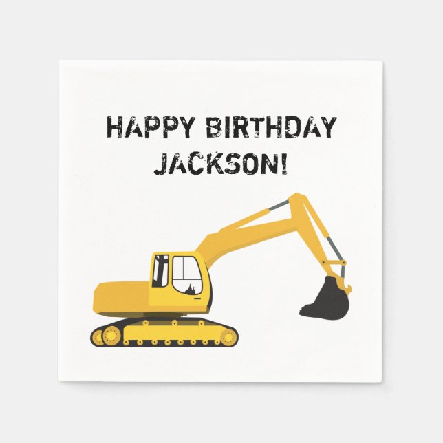 Personalised Excavator Construction Truck Napkin (Front)