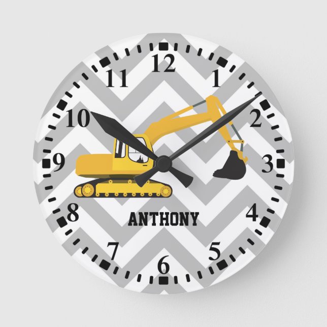 Personalised Excavator Construction Truck Pattern Round Clock (Front)