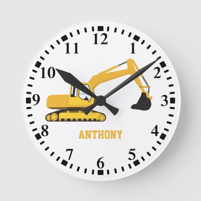 Personalised Excavator Construction Truck Round Clock (Front)