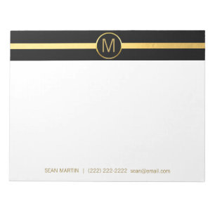 Personalised Executive Black Gold Stripes Monogram Notepad