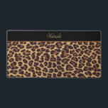 Personalised Exotic Faux Leopard Fur Print Desk Mat<br><div class="desc">Exotic,  trendy and always stylish and glam faux leopard print in shades of tan,  gold and black. Optional bordered band with editable text field for personalisation.</div>