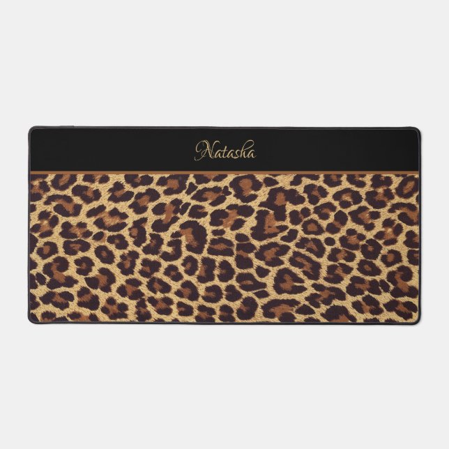 Personalised Exotic Faux Leopard Fur Print Desk Mat (Front)