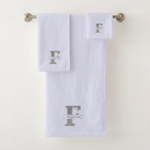 Personalised F Initial Silver Monogram Your Name Bath Towel Set
