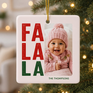 Personalised Fa La La Family Photo Christmas Ceramic Ornament