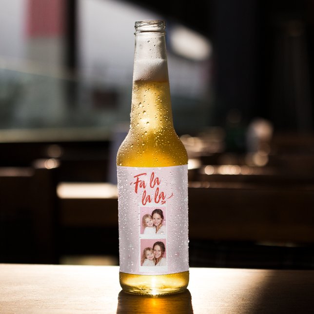 Personalised Fa La La La Pink Christmas Photo Beer Bottle Label (Creator Uploaded)