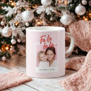 Personalised Fa La La La Pink Christmas Photo Coffee Mug
