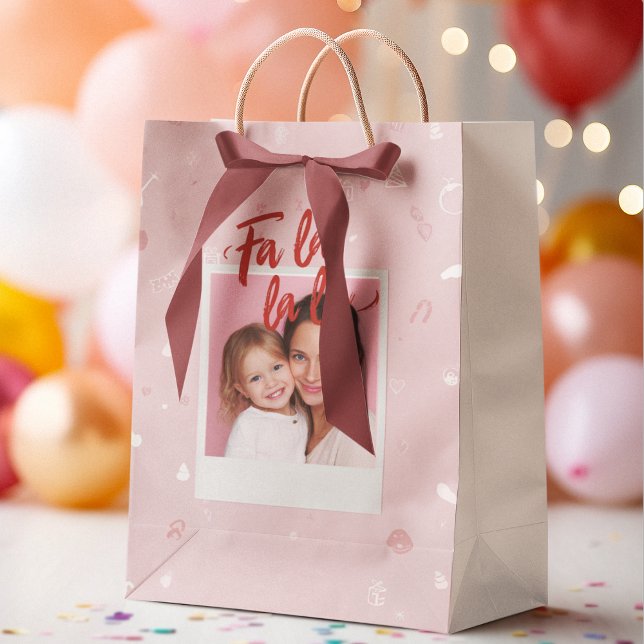 Personalised Fa La La La Pink Christmas Photo Medium Gift Bag (Creator Uploaded)