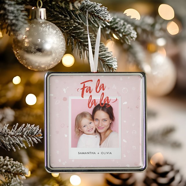 Personalised Fa La La La Pink Christmas Photo Metal Tree Decoration (Creator Uploaded)