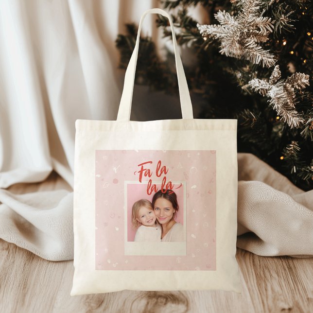 Personalised Fa La La La Pink Christmas Photo Tote Bag (Creator Uploaded)