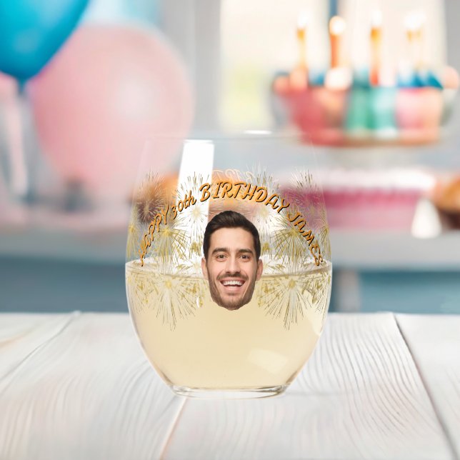 Personalised Face 20th 30th 40th 50th 60 Birthday Stemless Wine Glass (Insitu (Baby Shower))