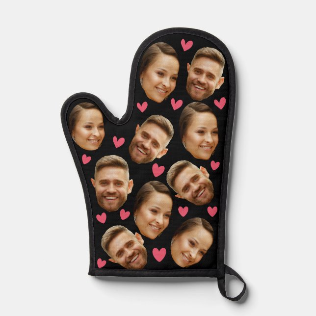 Personalised Face Custom Photo Heart Couple Black Oven Mitt (Front)