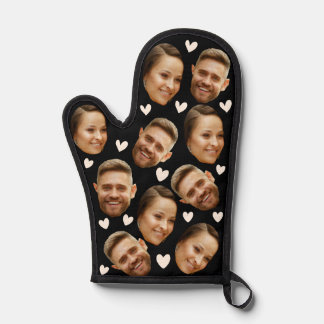 Personalised Face Custom Photo Heart Couple Black Oven Mitt