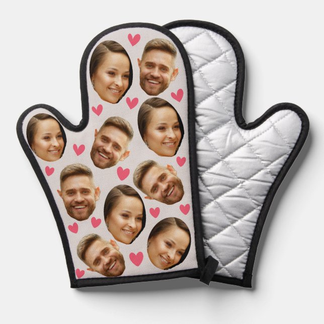 Personalised Face Custom Photo Heart Couple Grey Oven Mitt (Front/Back)