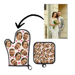 Personalised Face Custom Photo With Heart Couple Oven Mitt & Pot Holder Set<br><div class="desc">Funny Custom Oven Mitt & Pot Holder Set with Your Face,  and your lover Baking Gifts for Women or Men for Kitchen Cooking,  BBQ,  Grillin faces Photo pattern,  great gifts Whether it's a housewarming,  a friend's birthday,  wedding or any occasion.</div>