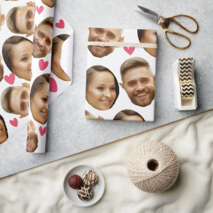 Personalised Face Custom Photo With Heart Couple Wrapping Paper