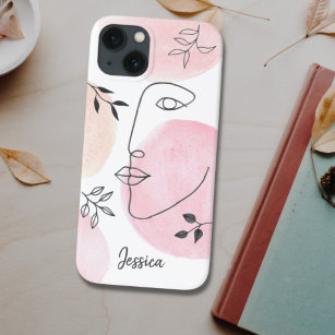 Personalised Face Line Art Pink Line Drawing Case-Mate iPhone Case