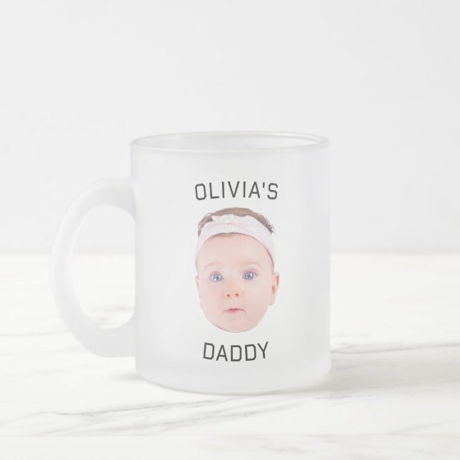 Personalised Face Mug, Custom Baby Mug, Dad Gift Frosted Glass Coffee Mug (Left)