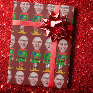 Personalised Face Photo Elf Custom Face Christmas Wrapping Paper