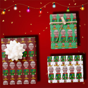 Personalised Face Photo Elf Custom Face Christmas Wrapping Paper Sheet