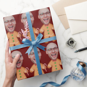 Personalised Face Photo Gingerbread Men Christmas Wrapping Paper