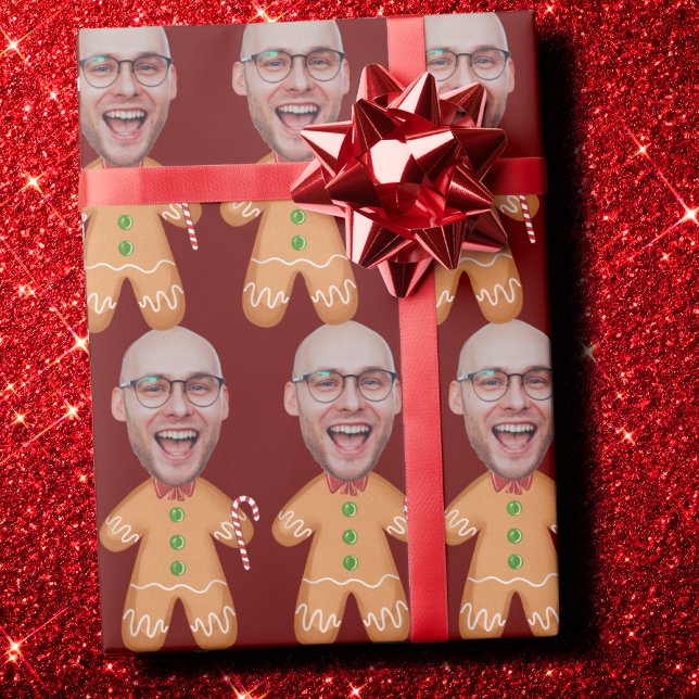 Personalised Face Photo Gingerbread Men Christmas Wrapping Paper (Creator Uploaded)